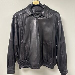 Cypress Grove Mens Black Leather Bomber Jacket Thinsulate Silk Lined ‎ XXL